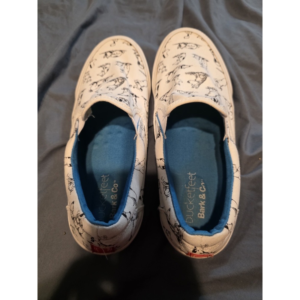 Bucketfeet Dog Print Slip On Shoes Womens 6.5 White Canvas Art Sketch Sneakers - Picture 7 of 9